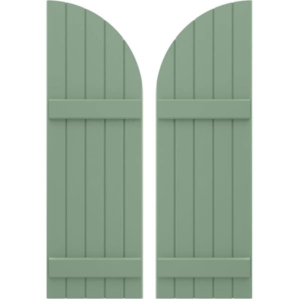 Ekena Millwork Americraft 5-Board (2 Batten) Wood Joined Board-n-Batten Shutters w/ Arch Top, ARW101BQ518X77TGH, PR ARW101BQ518X77TGH - main